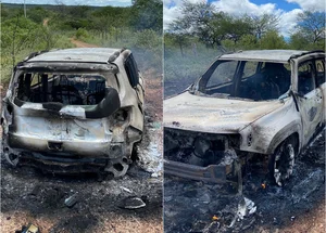 Carro, modelo Jeep Renegade, foi incendiado com os corpos dentro