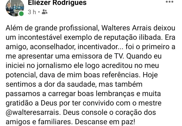 Amigos lamentam a morte do Jornalista Walteres Arraes