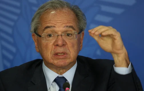 Paulo Guedes durante coletiva de imprensa no Palácio do Planalto em Brasília (DF)