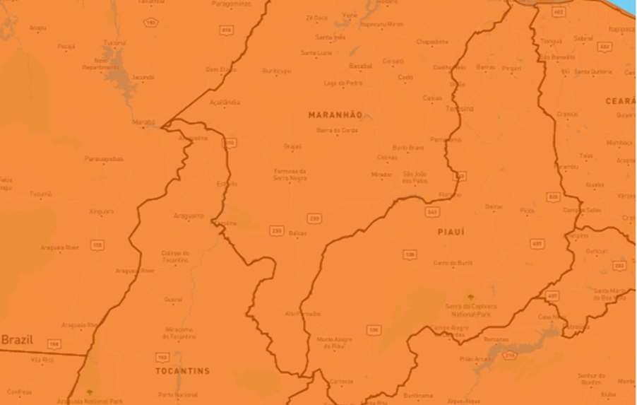 Todo os municípios do Estado do Piauí receberam alerta laranja de chuvas