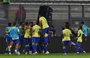 Seleção Brasileira comemora gol de Marquinhos aos 44 minutos