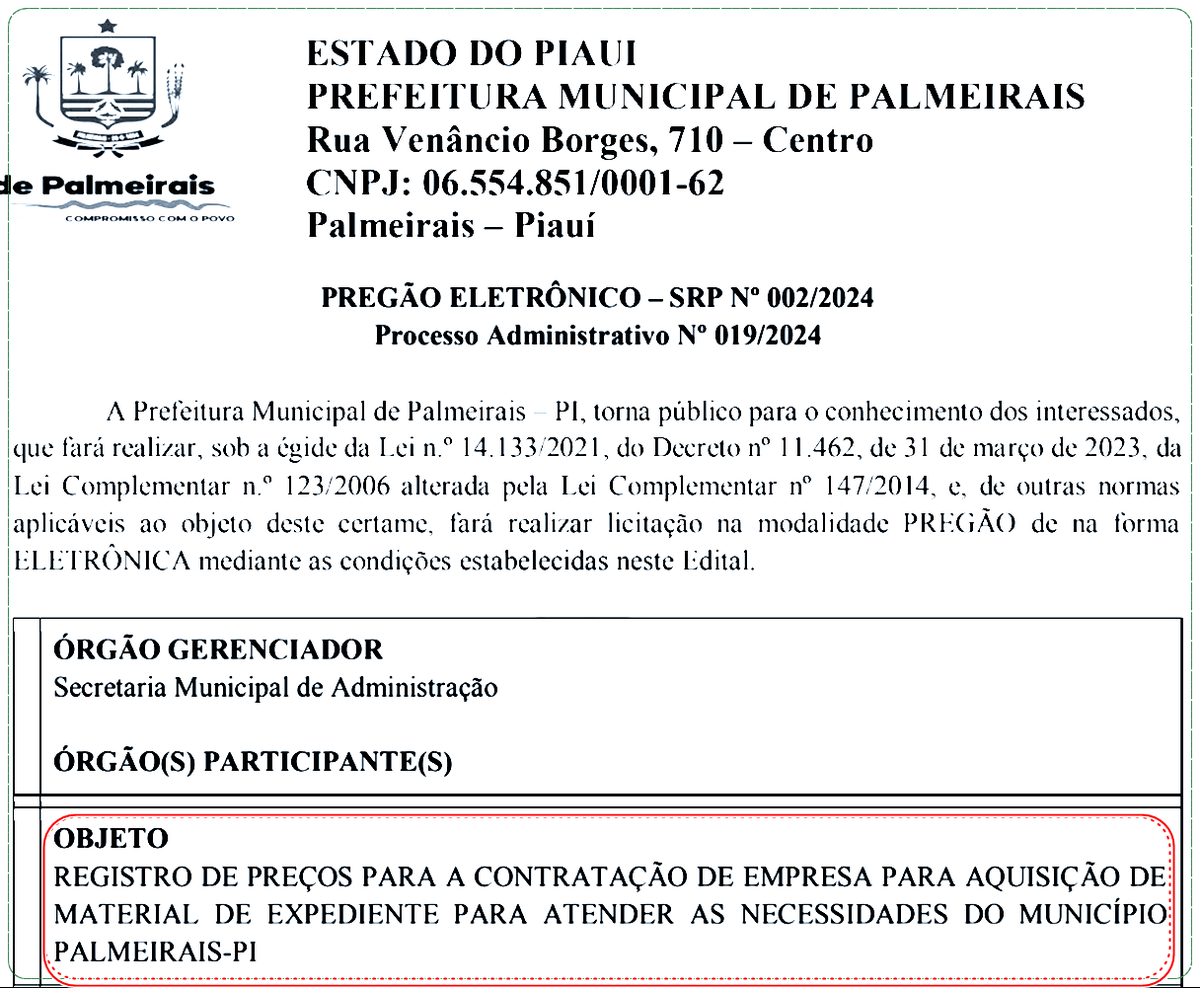 Diretoria de Fiscalização de Licitações e Contratos constatou que a licitação carece de descrição clara do que se quer contratar