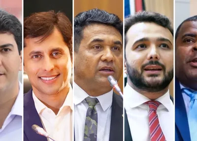 Eduardo Braide (PSD), Duarte Jr. (PSB), Wellington do Curso (Novo), Dr. Yglésio (PRTB) e Fábio Câmara (PDT), candidatos à Prefeitura de São Luís (MA)