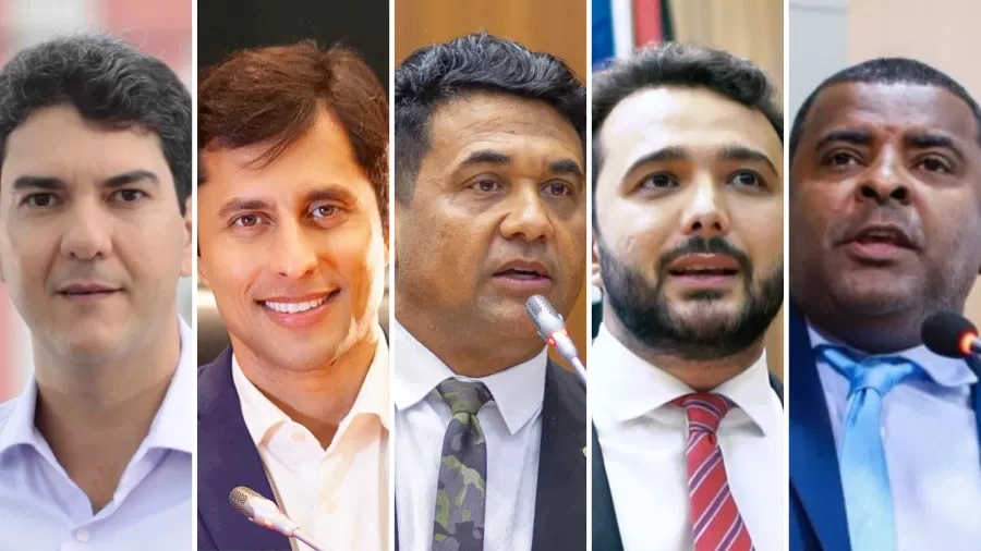 Eduardo Braide (PSD), Duarte Jr. (PSB), Wellington do Curso (Novo), Dr. Yglésio (PRTB) e Fábio Câmara (PDT), candidatos à Prefeitura de São Luís (MA)