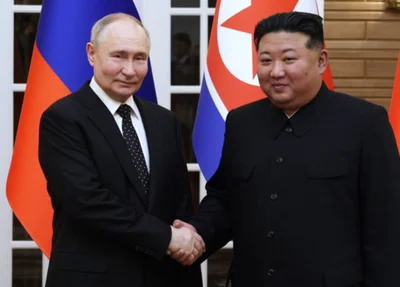 Líderes da Rússia e Coreia do Norte, Vladimir Putin e Kim Jong-un