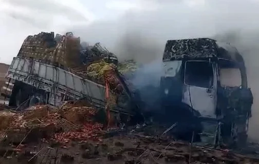 Mercadoria pega fogo dentro do caminhão em Buriticupu