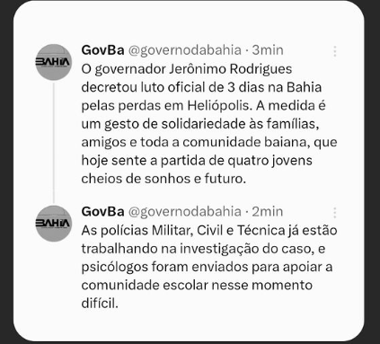 Nota de pesar do Governo da Bahia