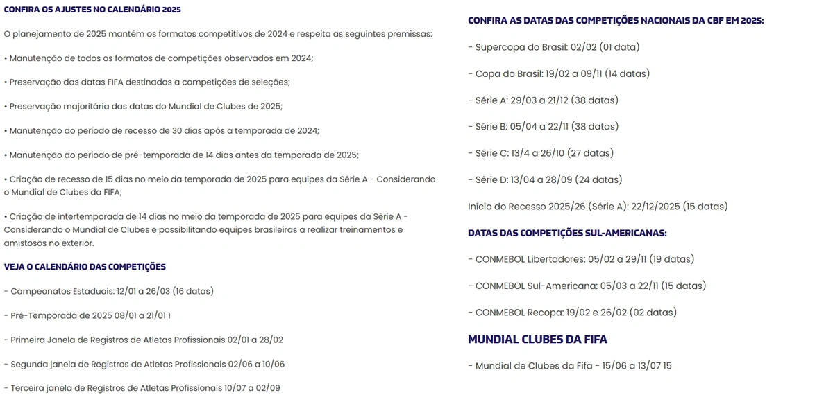 Calendário do futebol nacional 2024