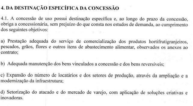 Cláusula do contrato da Nova Ceasa