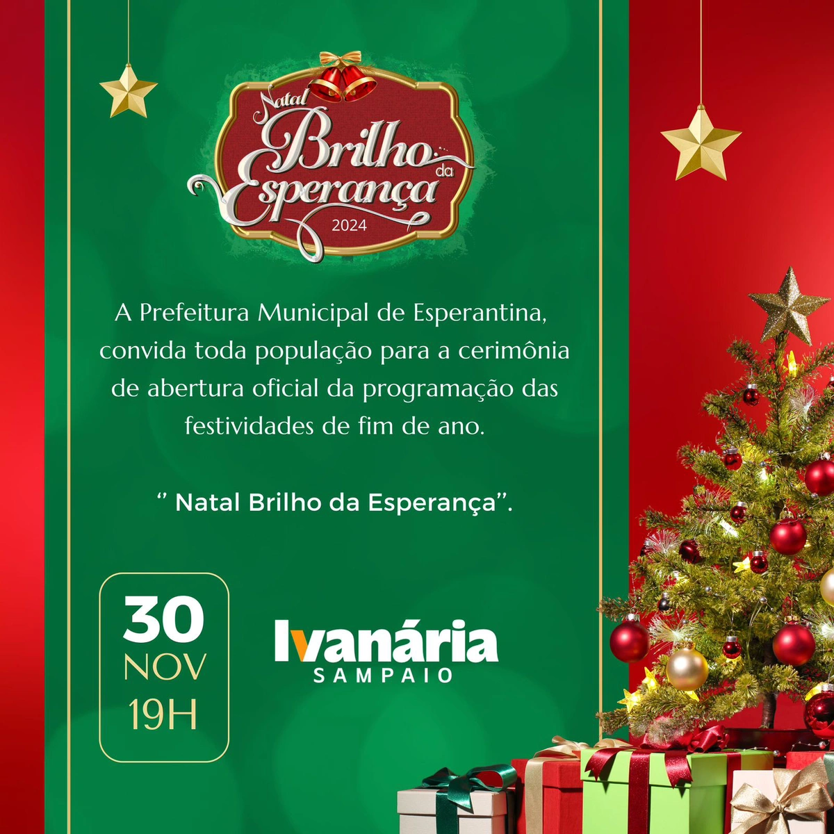 Convite para abertura do Natal Brilho da Esperança 2024