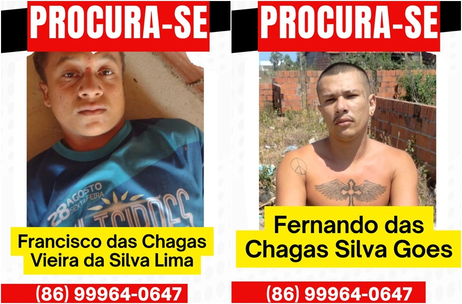 Fernando das Chagas Silva Gois, conhecido como “Cheira Pau”, e Francisco das Chagas Vieira da Silva Lima, conhecido como “Horrível”