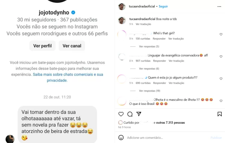 Mensagem de Jojo Todynho para Tuca Andrada