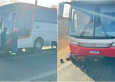 O ônibus passou por cima do motoqueiro, próximo ao posto Vallen