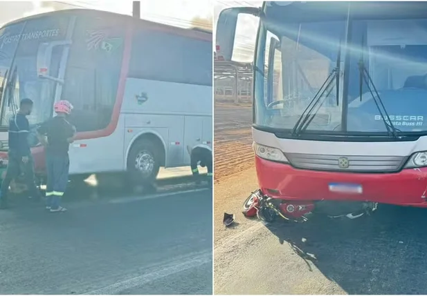 O ônibus passou por cima do motoqueiro, próximo ao posto Vallen