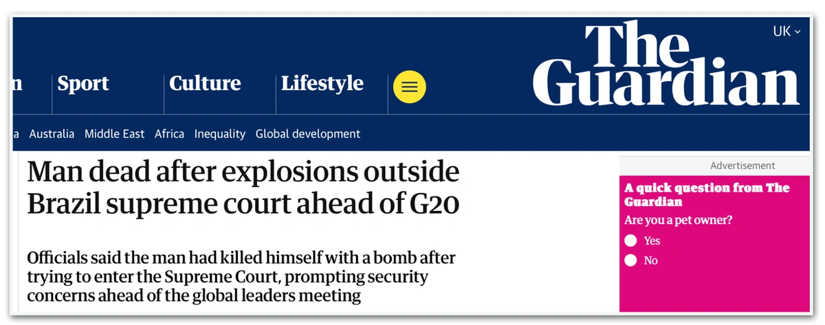 O The Guardian disse que explosões ocorreram a poucos dias do G20