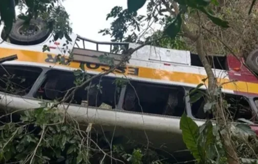 Ônibus caiu em uma região de difícil acesso