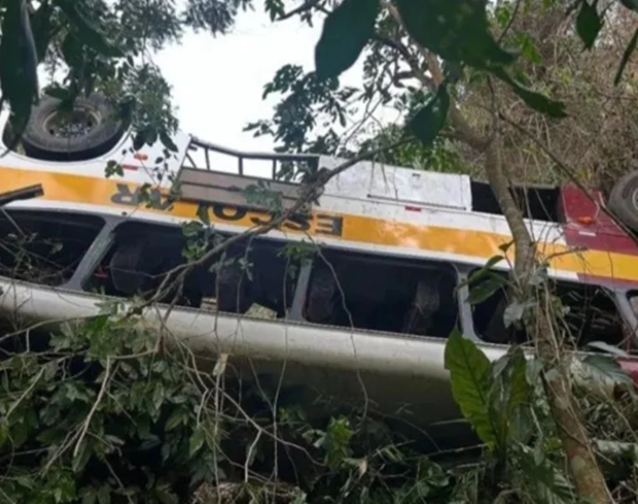 Ônibus caiu em uma região de difícil acesso