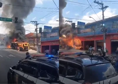 Ônibus pega fogo em São Paulo