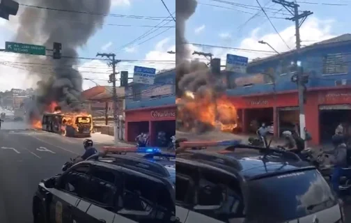 Ônibus pega fogo em São Paulo