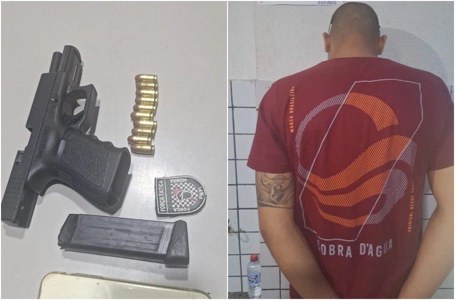 Arma de fogo apreendida em poder o suspeito, dentro do carro da influencer Yrla Lima