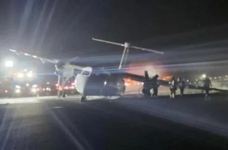 Avião pegou fogo na pista de pouso no Canadá