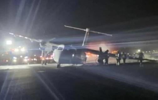 Avião pegou fogo na pista de pouso no Canadá