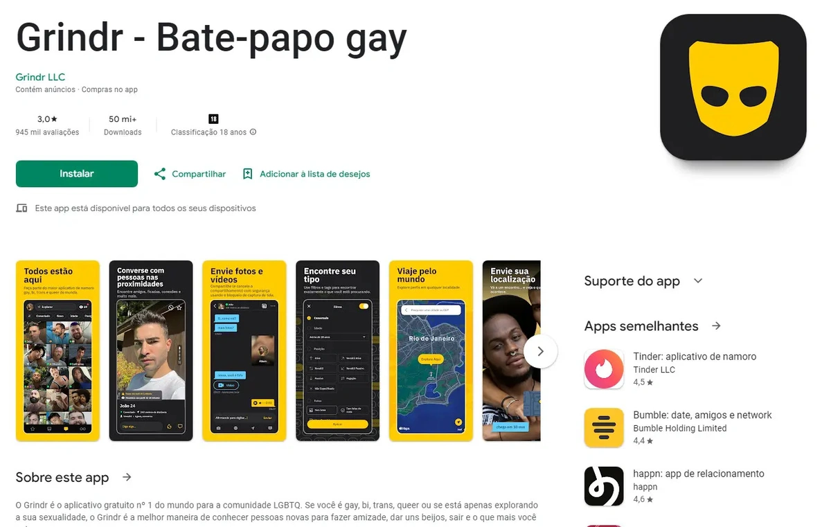 Grindr, popularmente conhecido como Tinder Gay