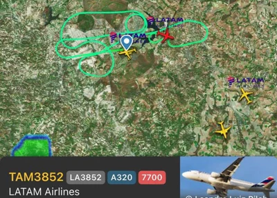 Imagem mostra perímetro percorrido pelo avião no entorno do Aeroporto Internacional de Brasília, até pousar com segurança