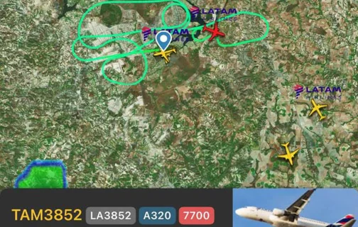 Imagem mostra perímetro percorrido pelo avião no entorno do Aeroporto Internacional de Brasília, até pousar com segurança