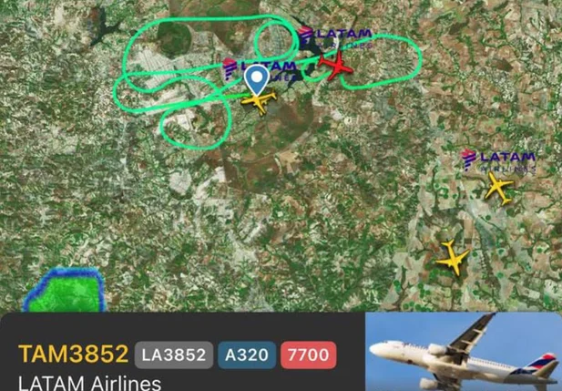 Imagem mostra perímetro percorrido pelo avião no entorno do Aeroporto Internacional de Brasília, até pousar com segurança