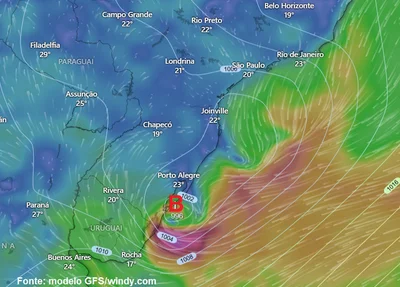 Possibilidade de formação de ciclone subtropical na costa do Sul do Brasil