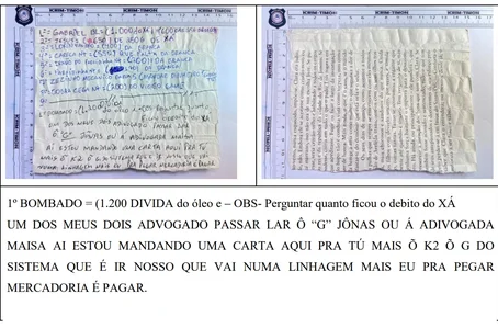 Transcrição da carta em que um dos detentos cita os advogados Jonas e Maysa