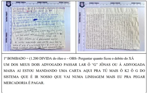 Transcrição da carta em que um dos detentos cita os advogados Jonas e Maysa