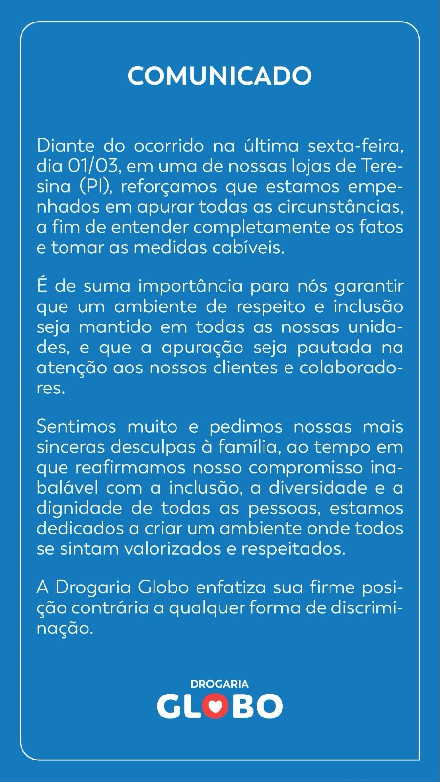 Nota da Farmácia Globo