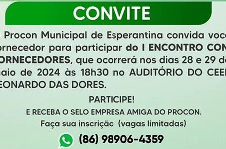 Prefeitura de Esperantina realizará o I Encontro com Fornecedores