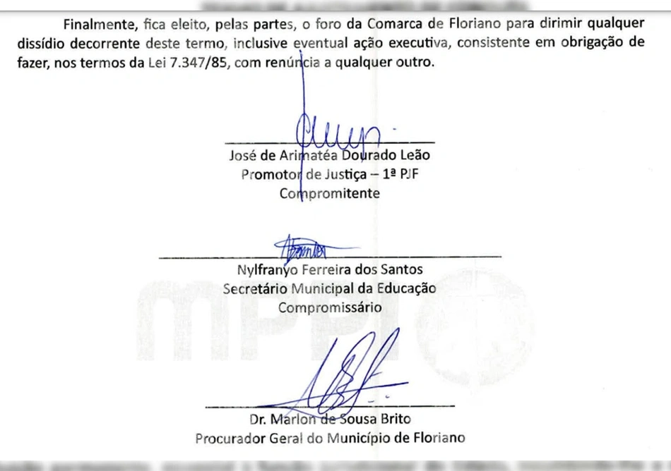TAC foi assinado pelo secretário Nylfrânyo Ferreira e pelo procurador-geral do município na época