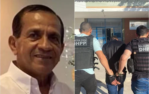 Acusado de matar o taxista Célio Pereira sendo conduzido por policiais do DHPP