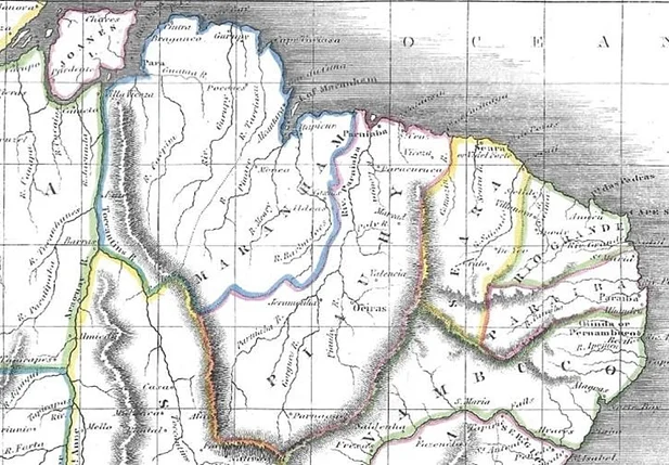 Mapa de 1840 da área em litígio entre Piauí e Ceará