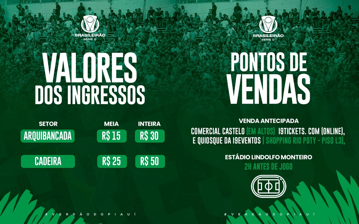 Preços e locais de vendas dos ingressos da partida entre Altos e Maranhão pela Série D 2024