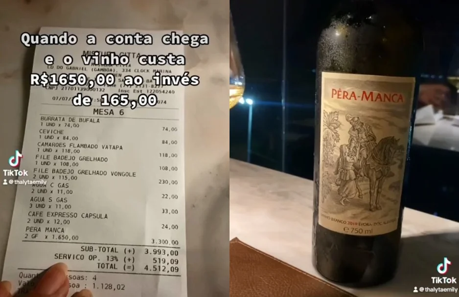 Amigos confundem preço de vinho e pagam conta de R$ 4,5 mil