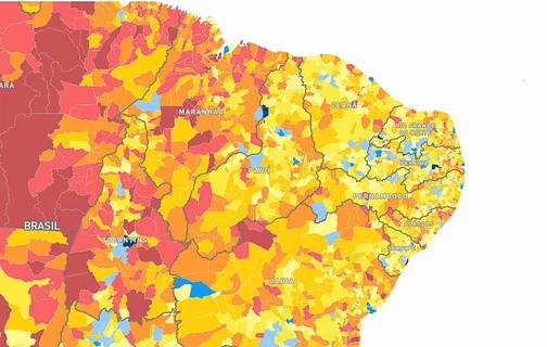 Cidades com a cor azul apresentam as melhores taxas do IPS no Piauí