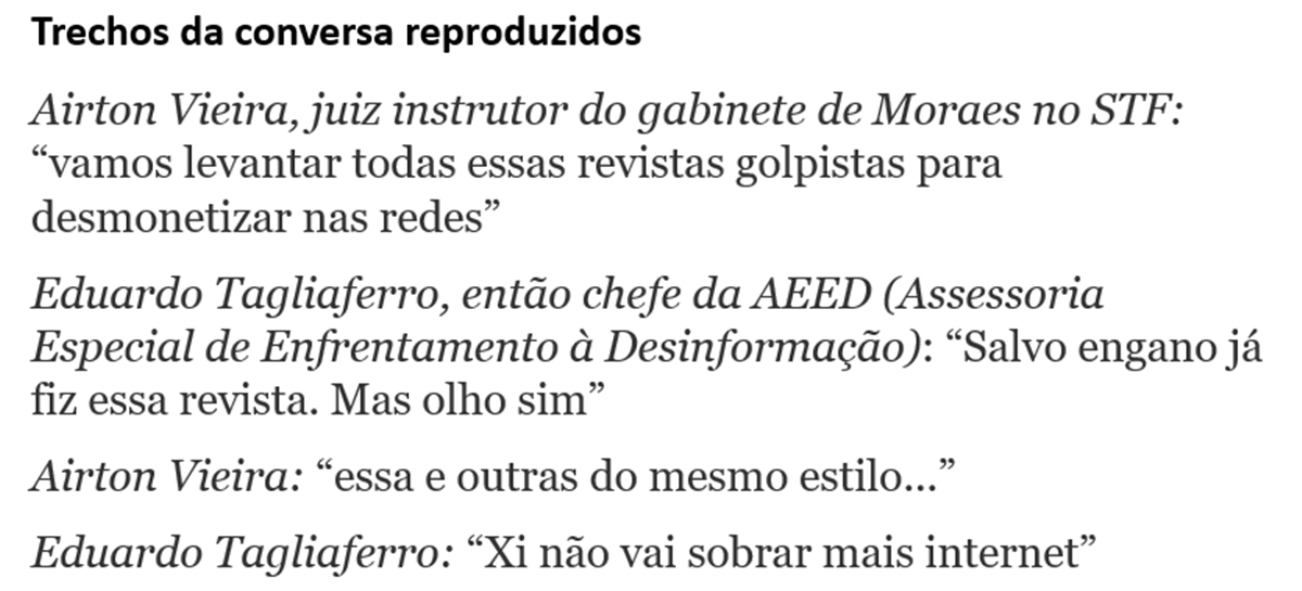 A troca de mensagens se deu no dia 06 de dezembro, conforme o meio de comunicação Folha de S. Paulo