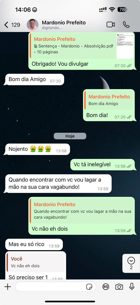 Mensagem enviada a um dos jornalistas do Portal GP1