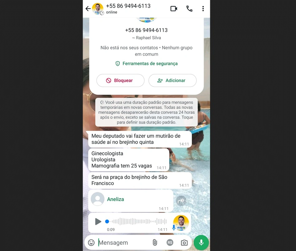 Conversa atribuída ao candidato Rafael Silva