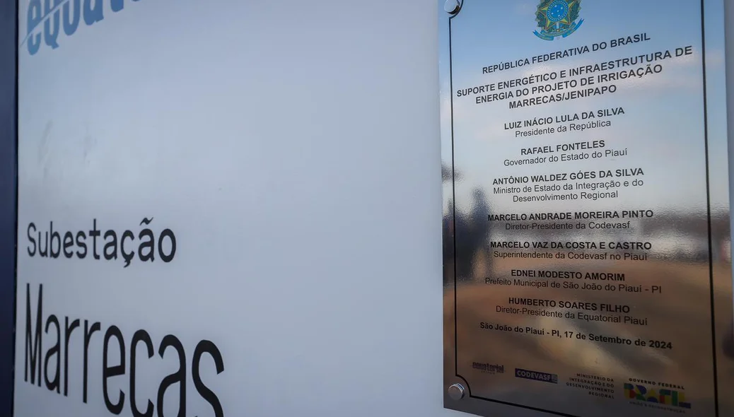 Placa de inauguração da Subestação Marrecas