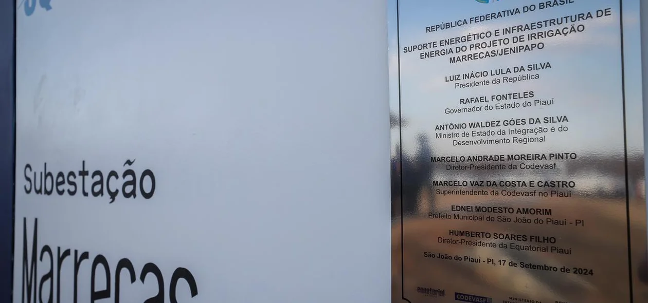 Placa de inauguração da Subestação Marrecas