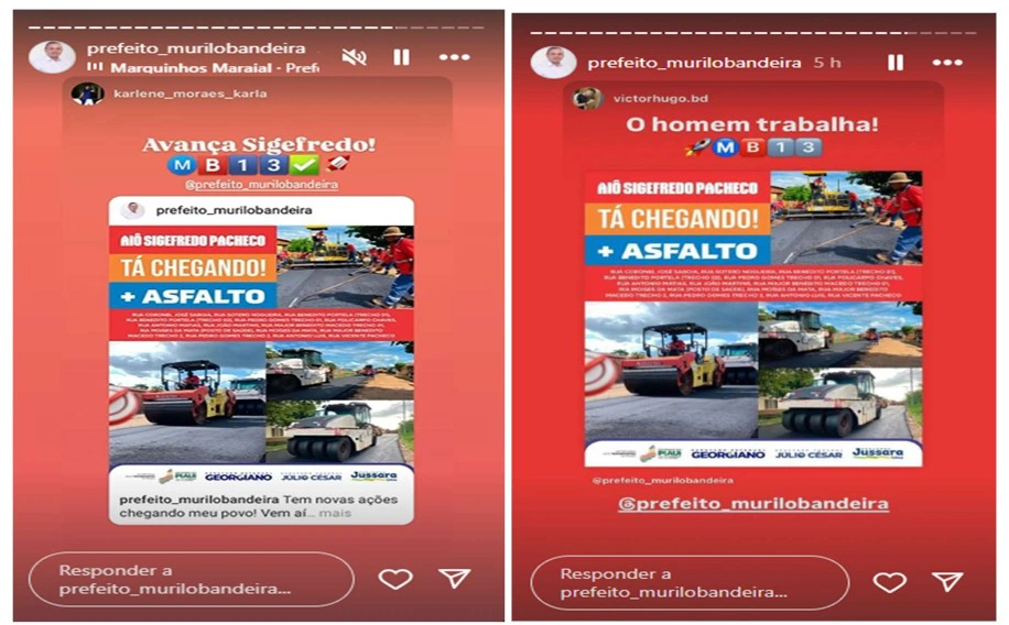 Postagem na rede social do prefeito Murilo Bandeira