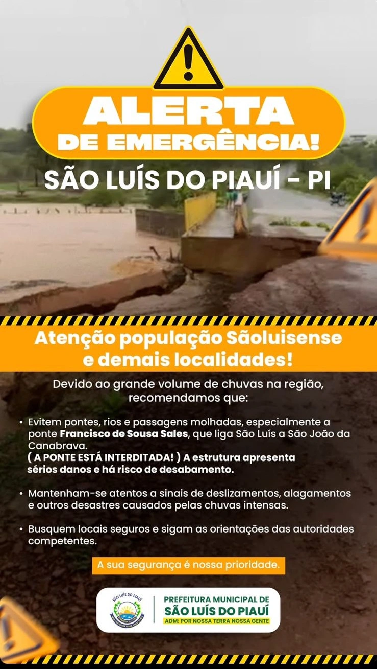 Alerta emitido pela Prefeitura de São Luís do Piauí