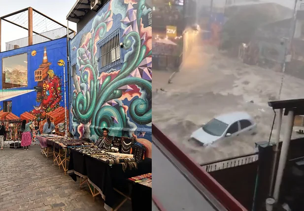 Beco do Batman ‘vira rio’ durante temporal que atinge São Paulo