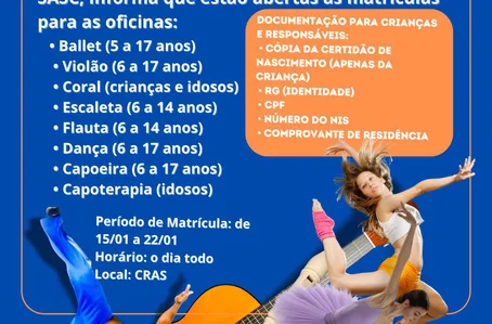 Inscrições para as oficinas do CRAS de Uruçuí